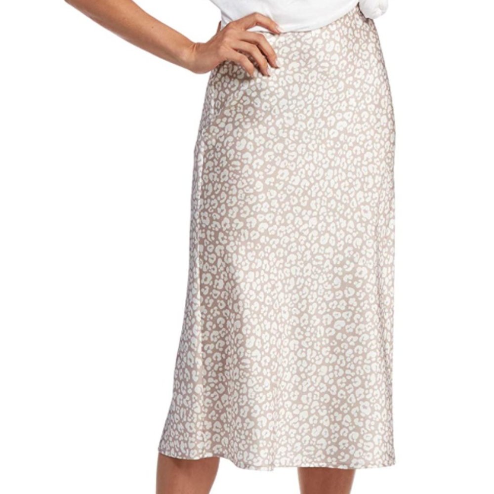Satin Leopard Print Midi Skirt